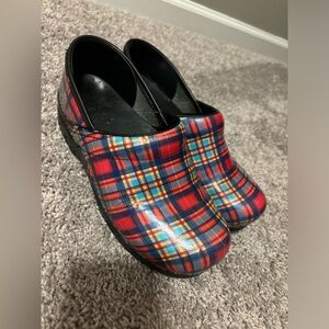 Dansko Pink plaid clogs